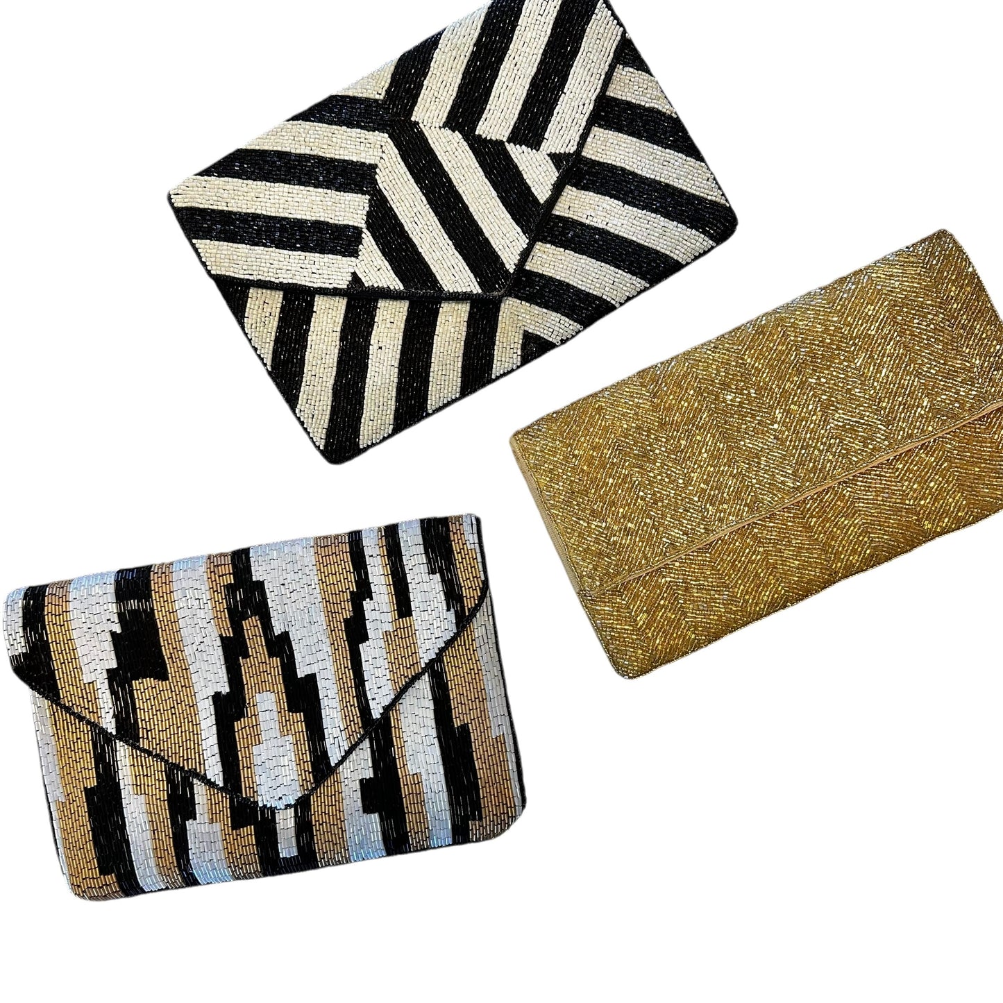 Beaded Stripe Clutch in black/white