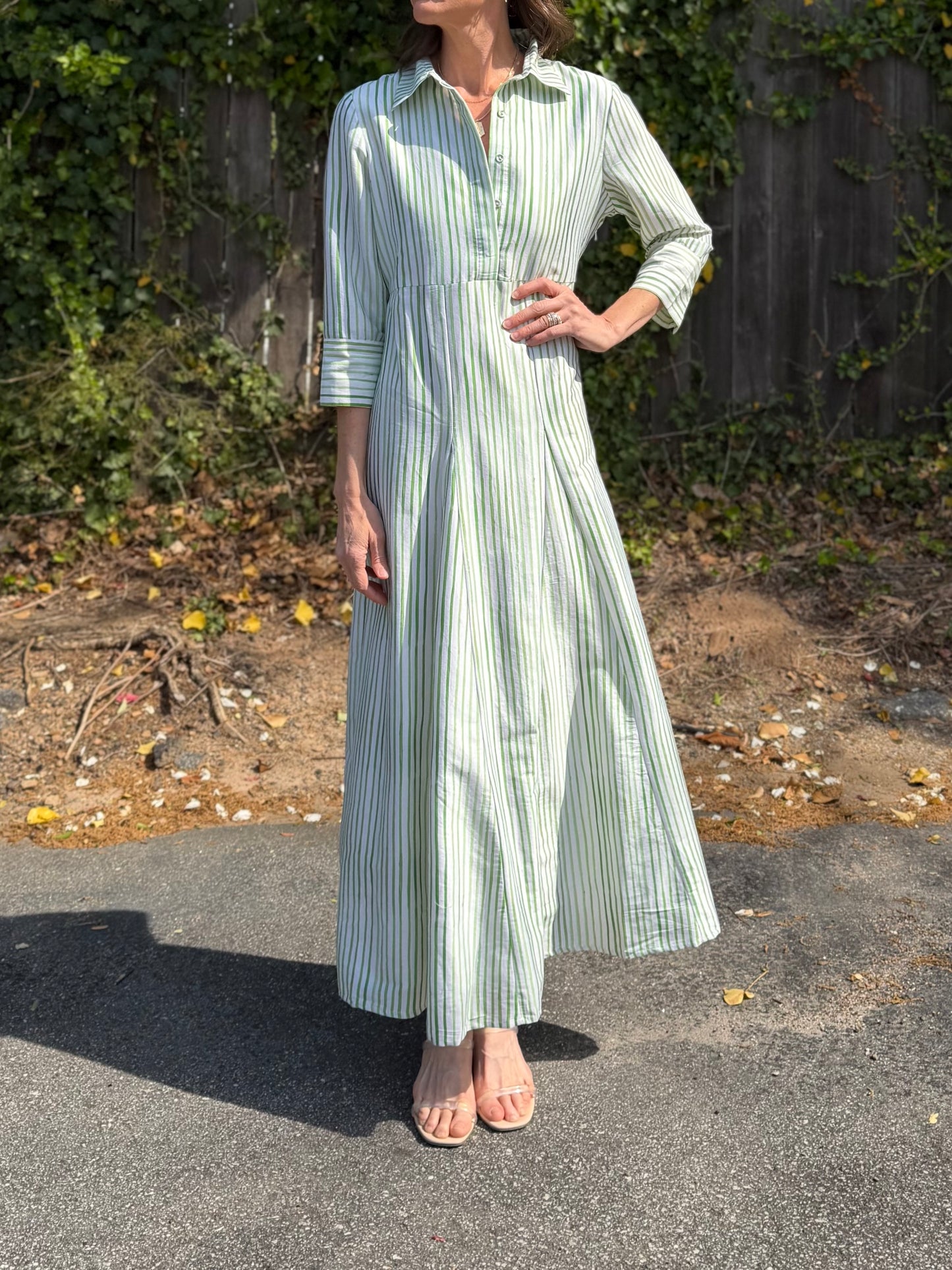 Alexa English Stripe Dress in green by Beau & Ro