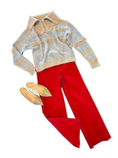 Cassidy Fringe Sweater in oatmeal/denim by Dylan