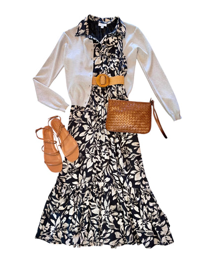 Juniper Midi Dress in black/ivory by Allison