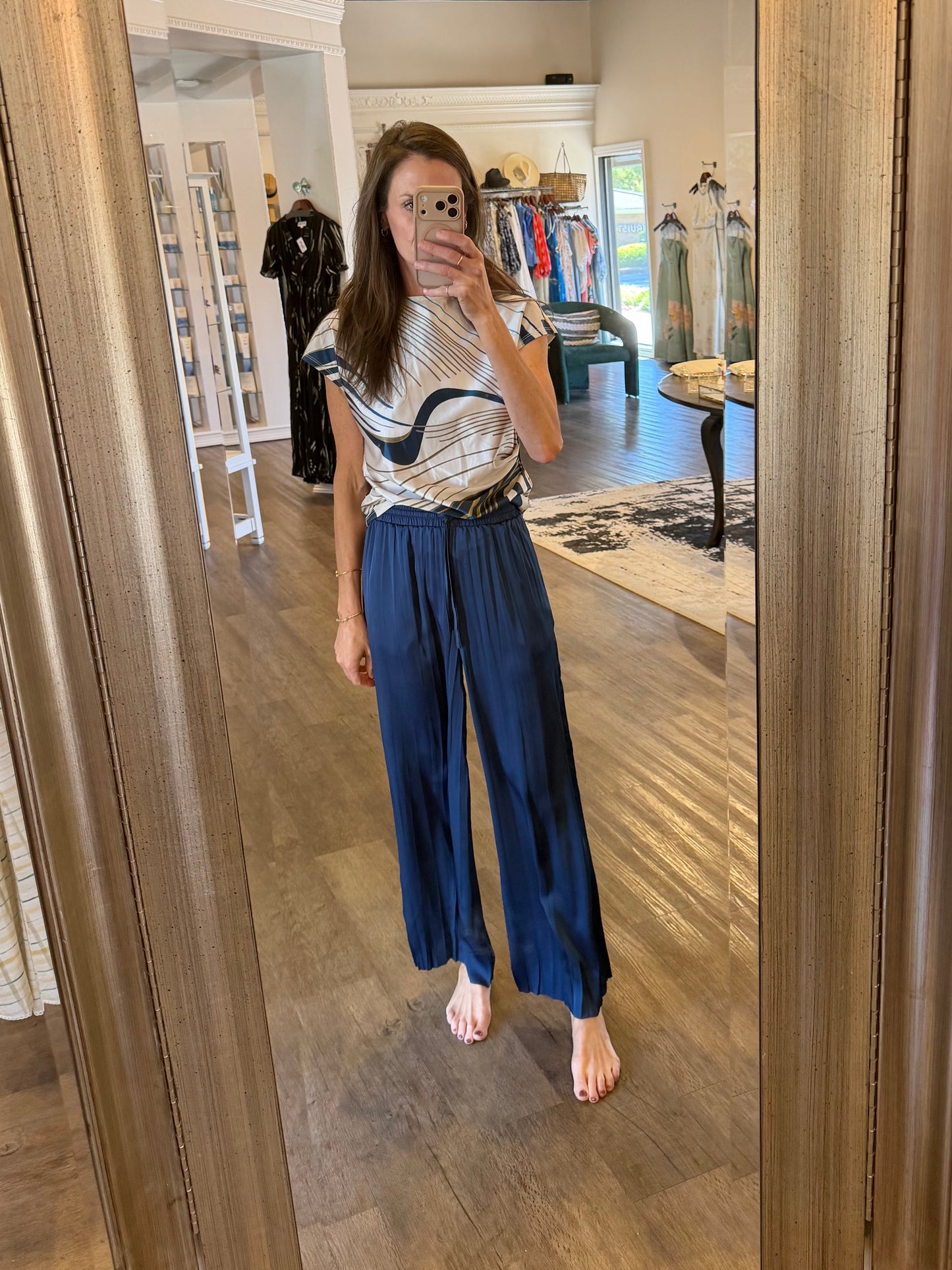 The Packable Pleated Palazzo Pant in capri blue by Lysse