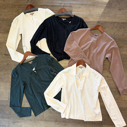 Long Sleeve Drop Shoulder Polo in talc by Lilla P