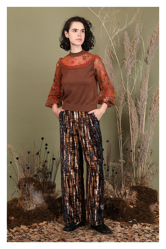 Lerivina Velour Printed Trousers in blue multi by Blank