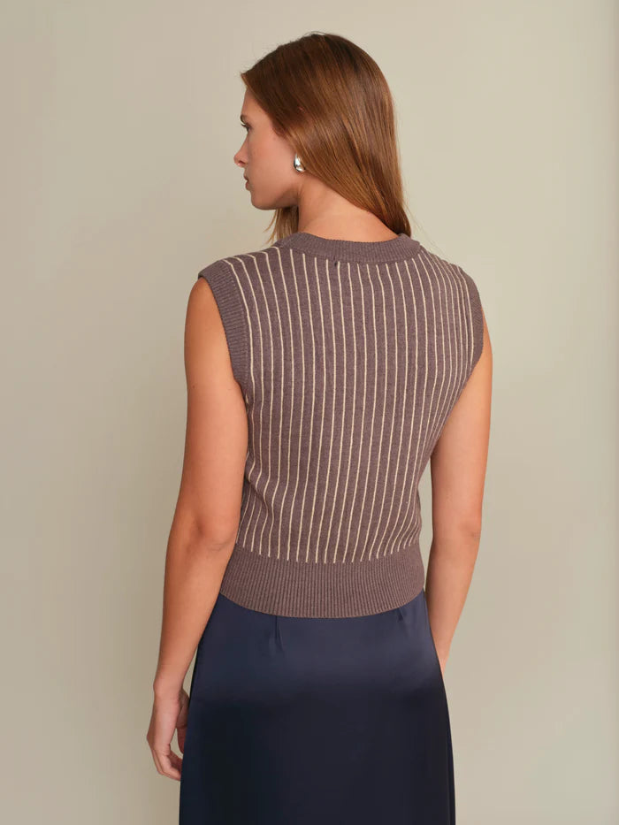 Bruce Stripe Vest in grey melange/ecru by Deluc