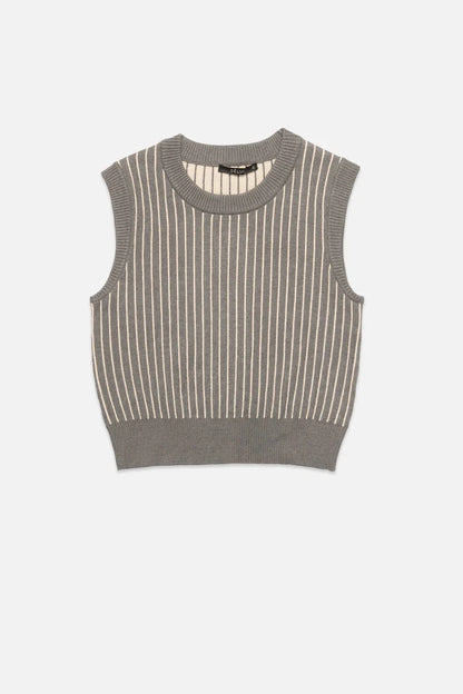 Bruce Stripe Vest in grey melange/ecru by Deluc