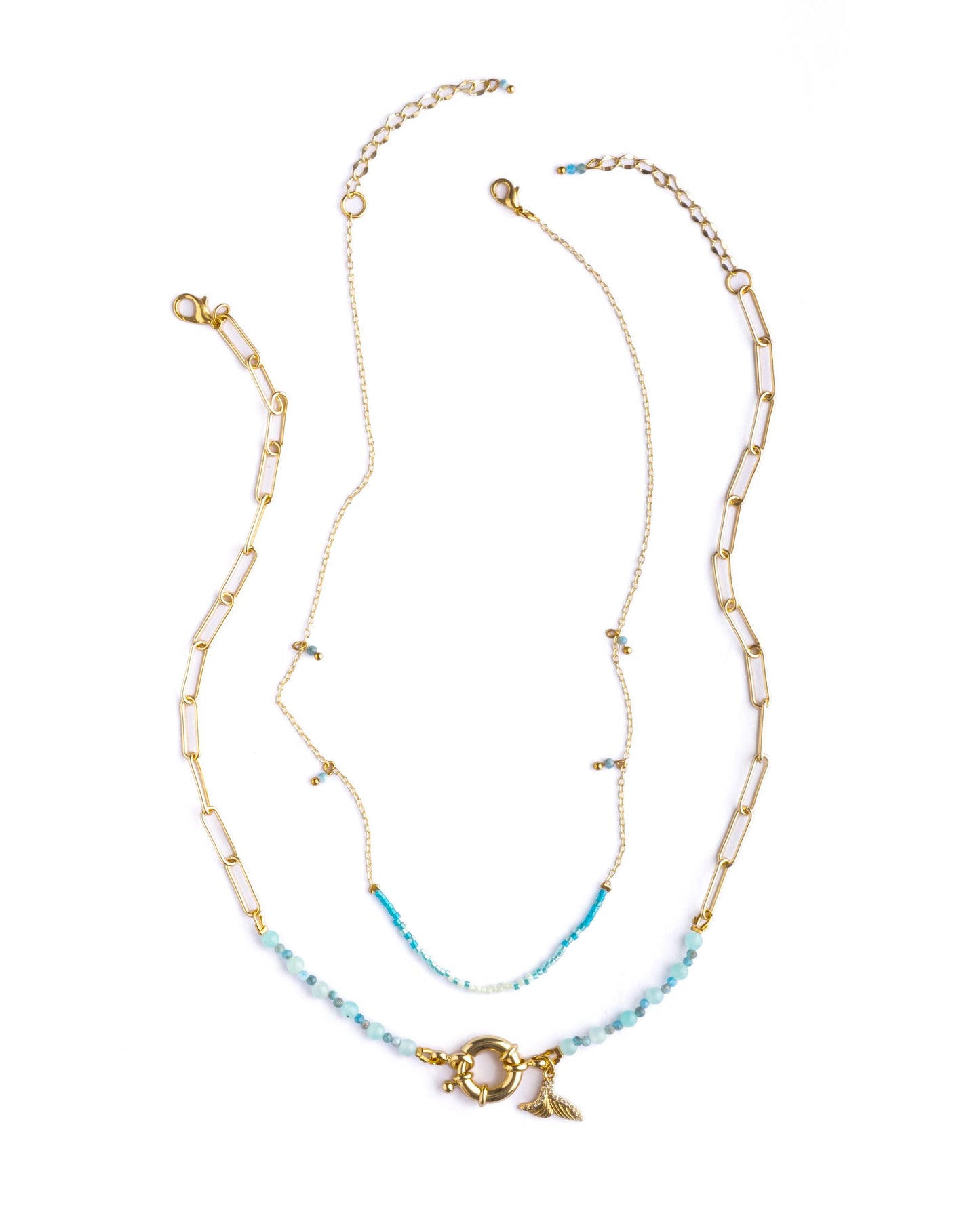 Beaded Charm and Chain Layering Necklace Set/2 (Ocean)