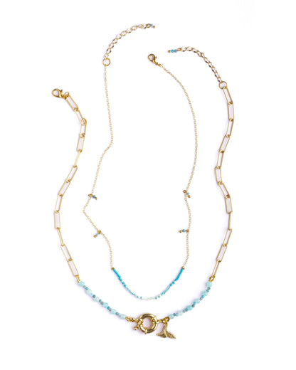 Beaded Charm and Chain Layering Necklace Set/2 (Ocean)