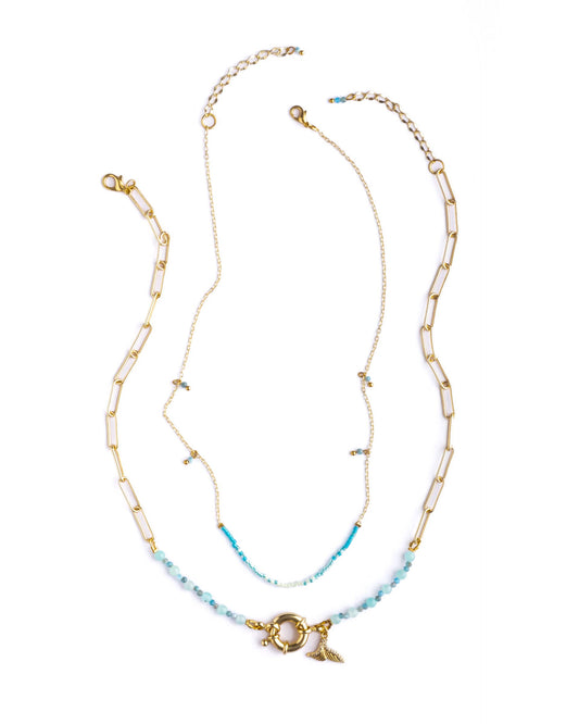 Beaded Charm and Chain Layering Necklace Set/2 (Ocean)