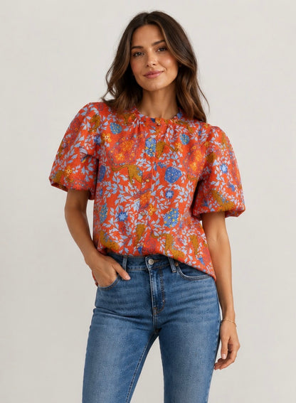 Dylan Printed Top in leopard raj by Double A