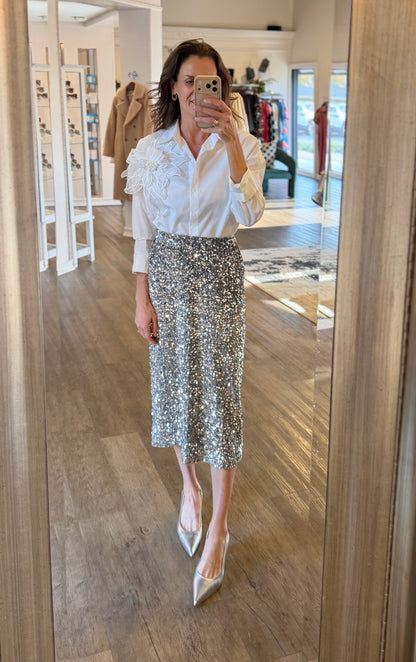 Big Flower Button Up Blouse in white by Esqualo