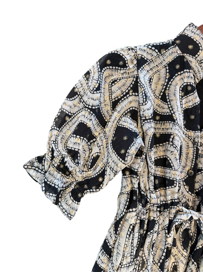 Catherine Shirt Dress in holiday geo cream by Holly Shae