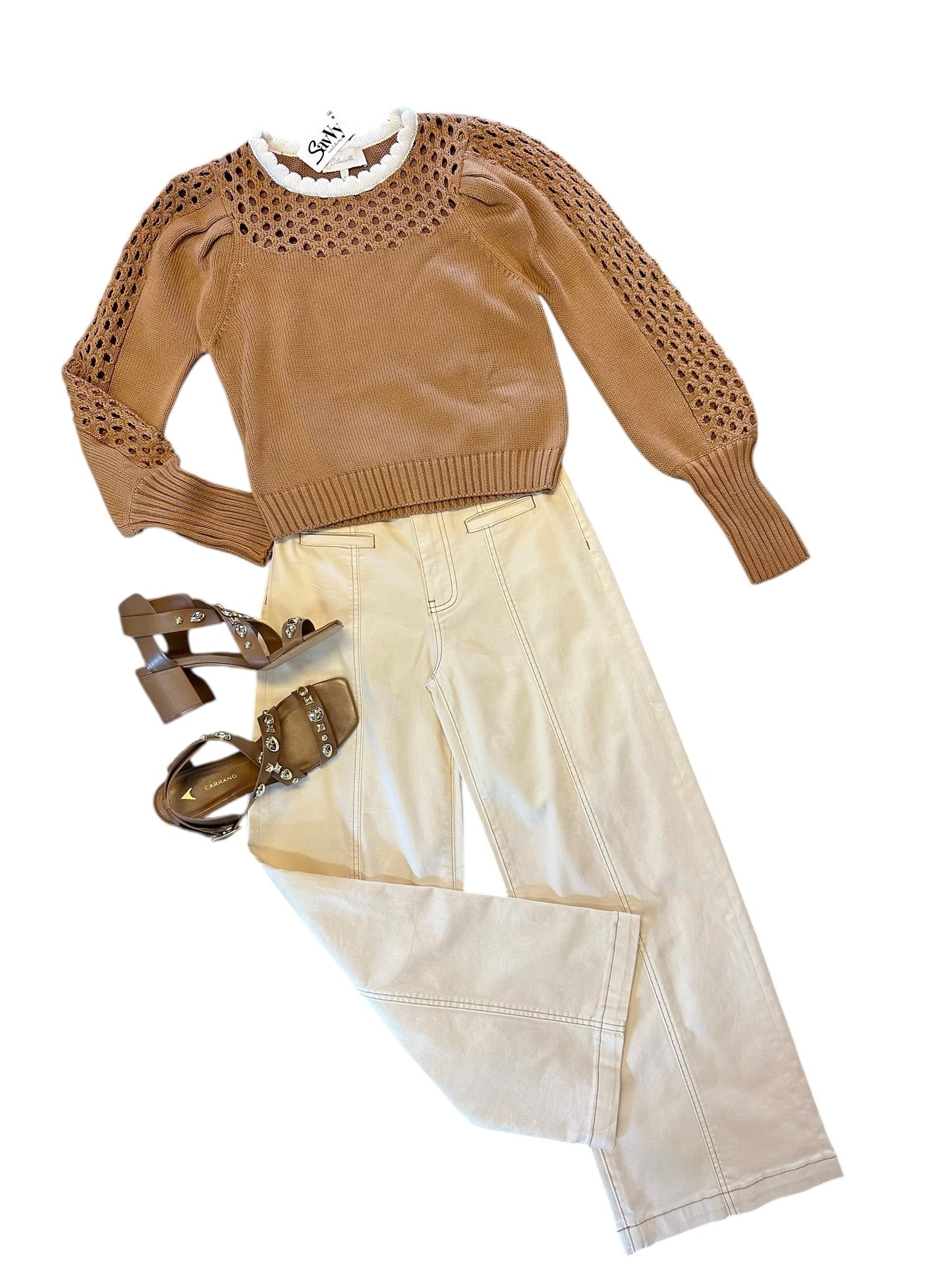 Anwen Long Sleeve Sweater in brown/ivory by Cleobella