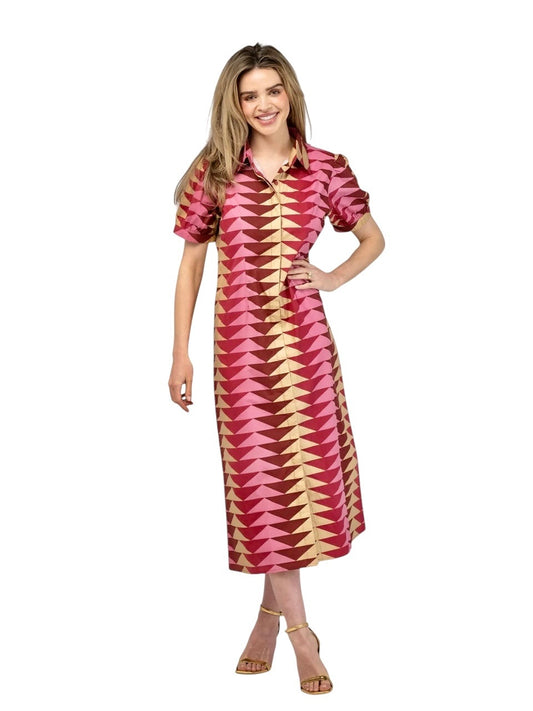 Kris Dress in cranberry bagru triangle by Beau & Ro