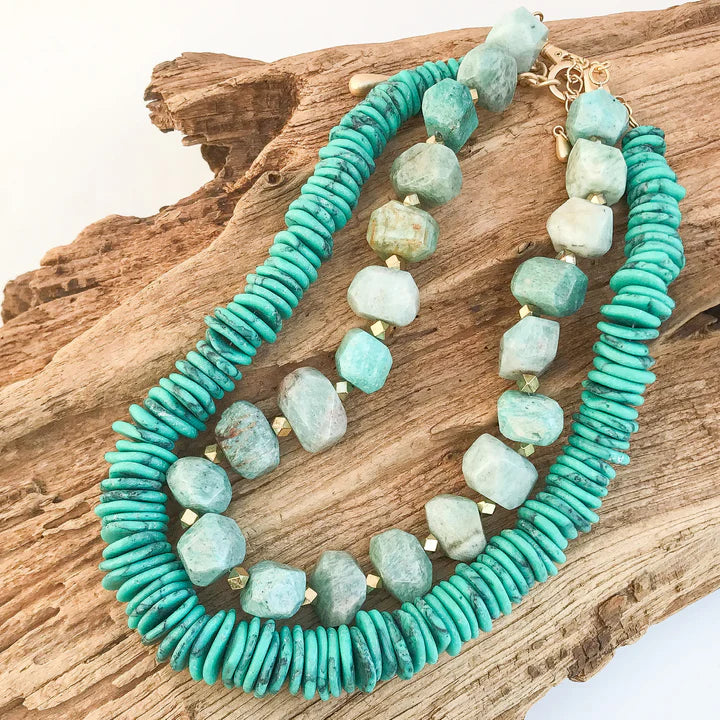 Heishi Disc Gemstone Necklace in turquoise by Virtue