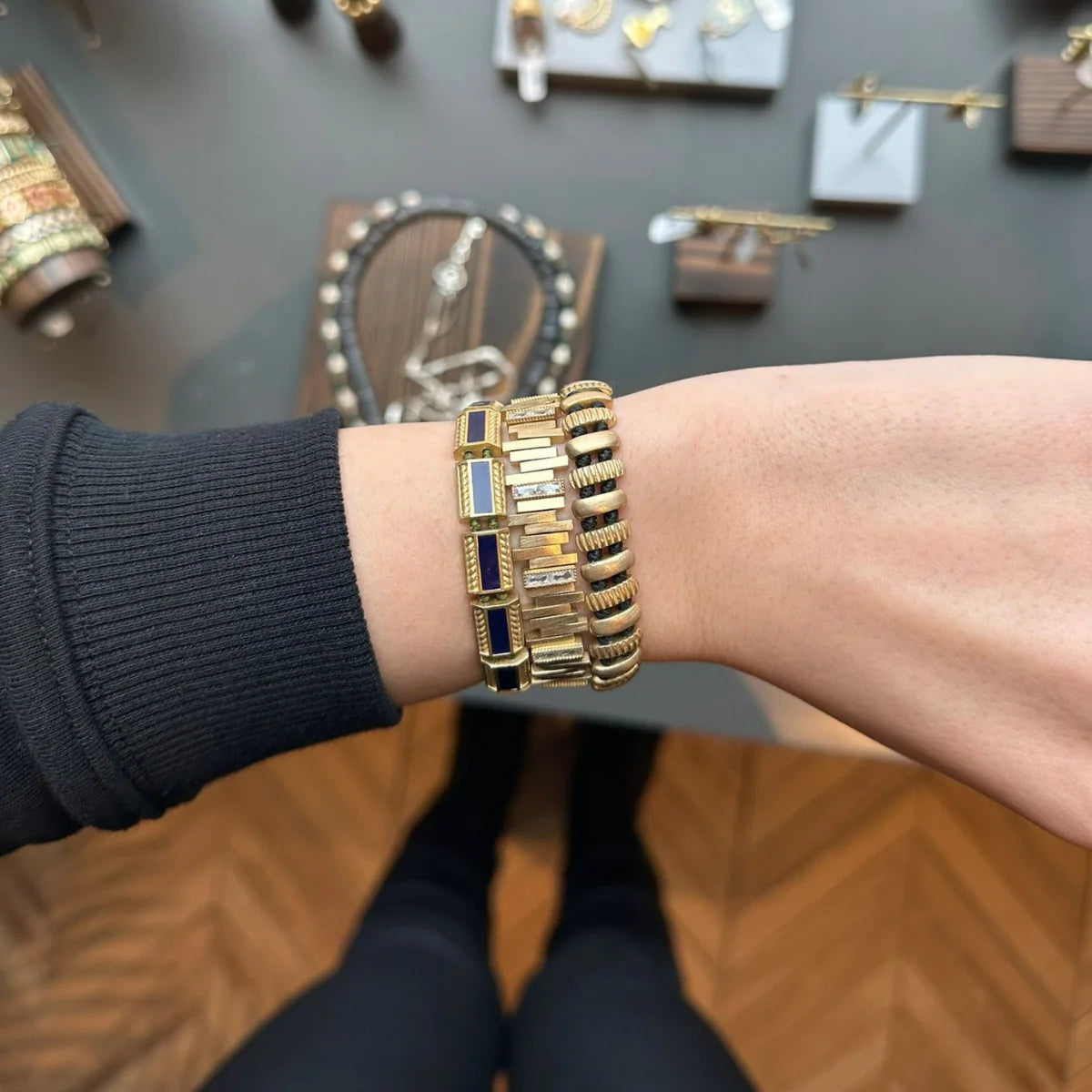 Drumstick Heartbeat Bracelet in crystal/bronze by JUJU