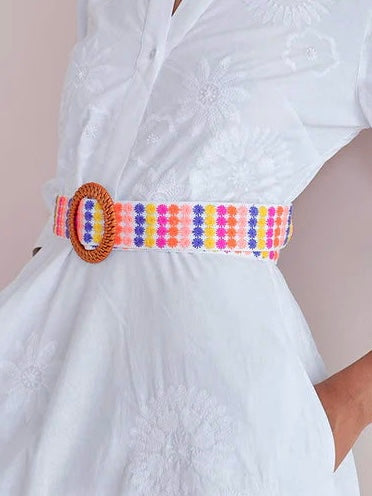 Embroidered Belt in white/multi flowers by Nimo