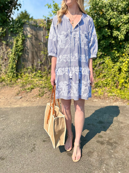 Palermo Stripe Embroidered Dress in blue/white by Rose & Rose