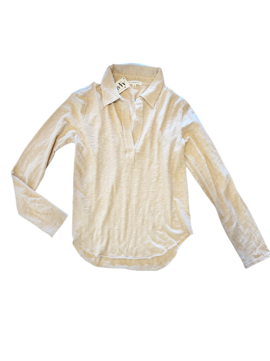 Long Sleeve Easy Polo Tee in swiss coffee by Mododoc