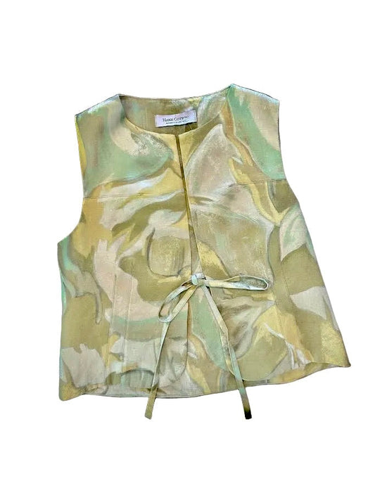 Printed Linen Vest in beige by Haris Cotton