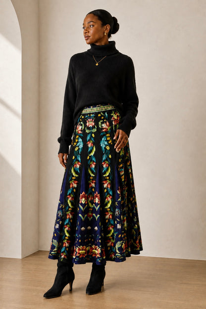 Natalia Maxi Skirt in black by Farm Rio
