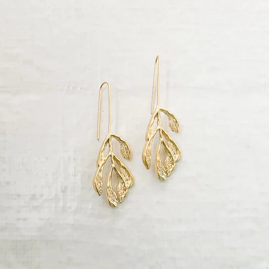 Drop Leaf Earrings in gold by Virtue