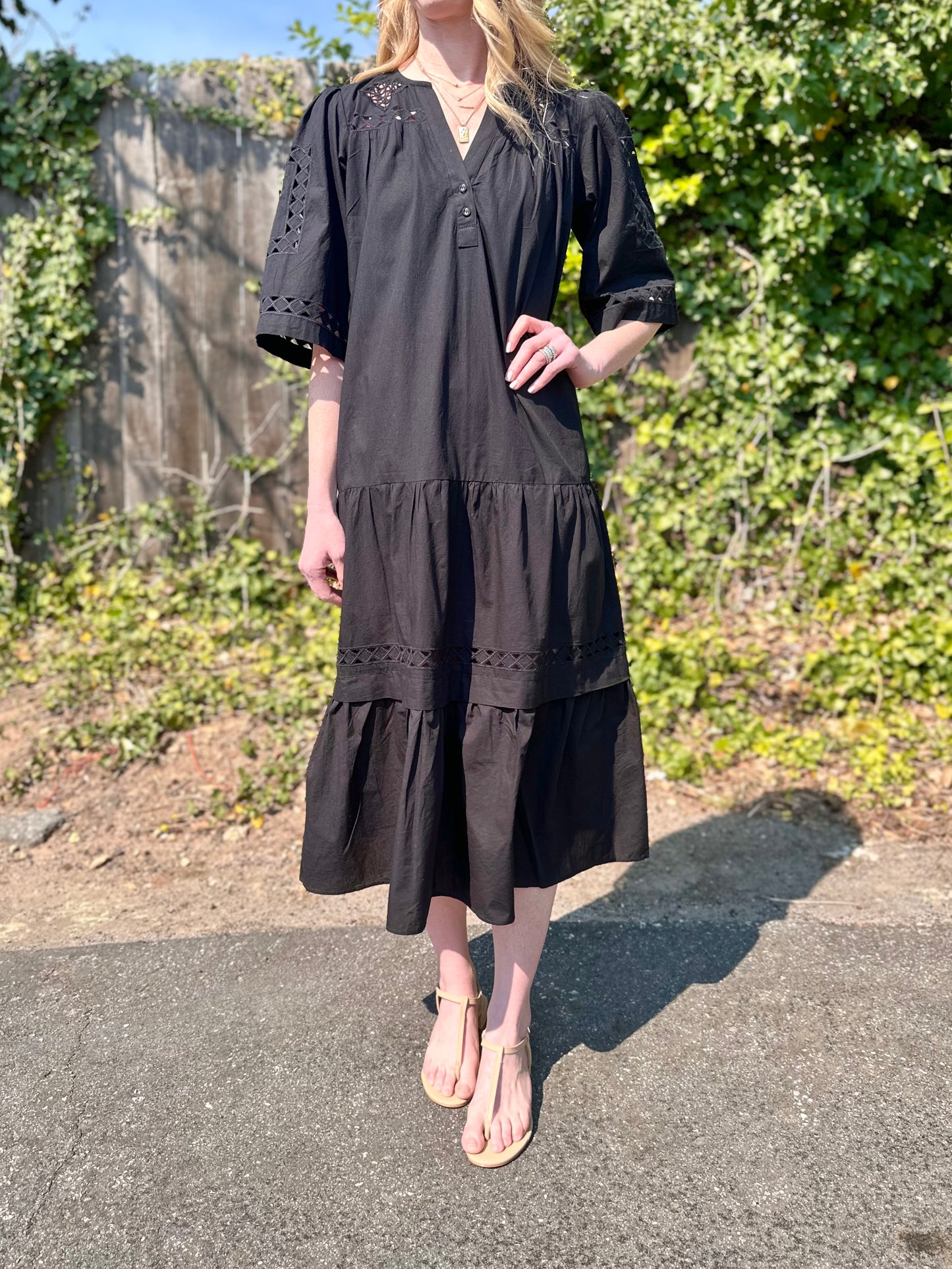 Biarritz African Cut Out Midi Dress in black by Rose & Rose