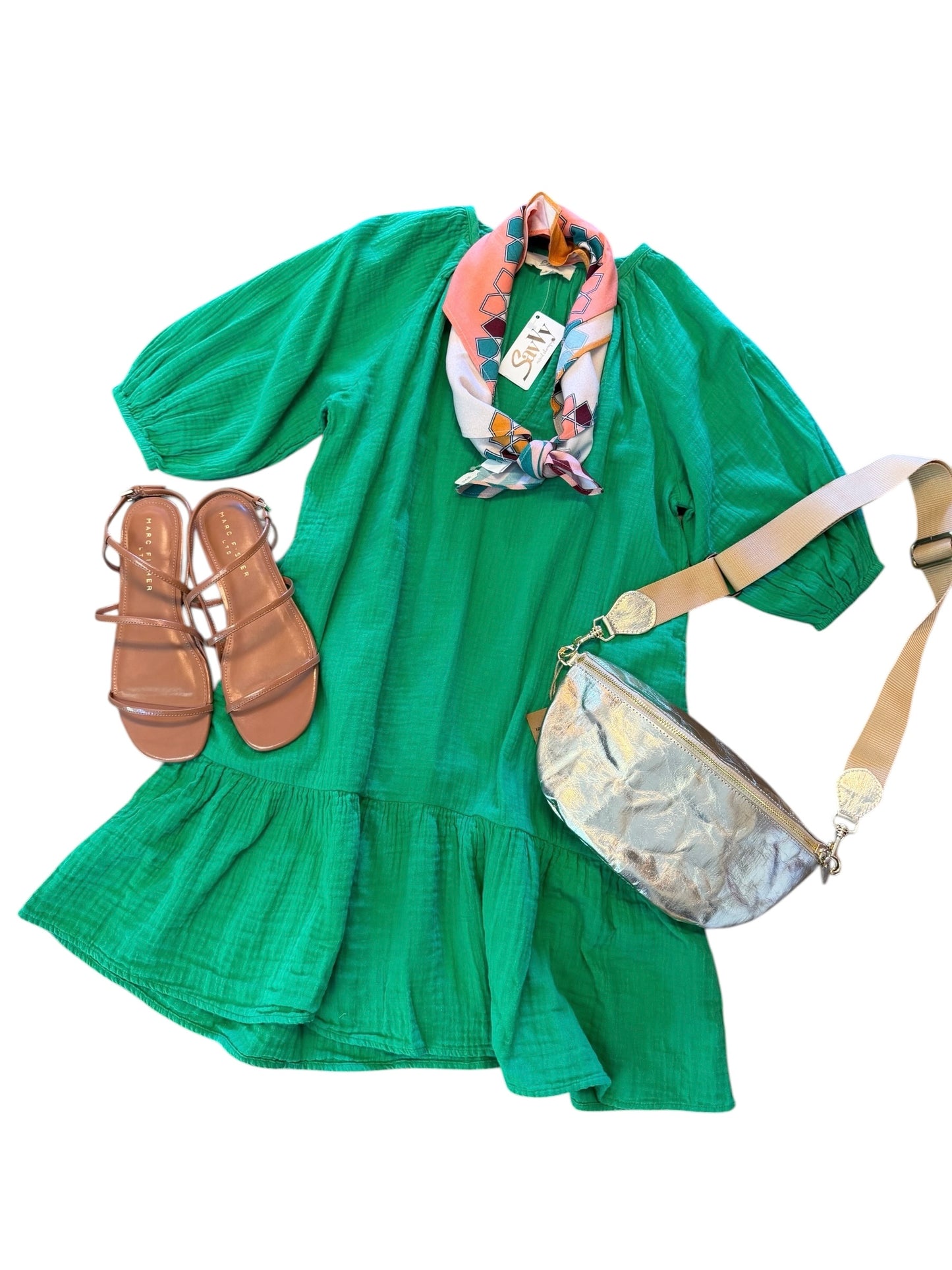 Tiered Gauze Dress in kelly green by Elan