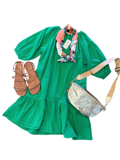 Tiered Gauze Dress in kelly green by Elan