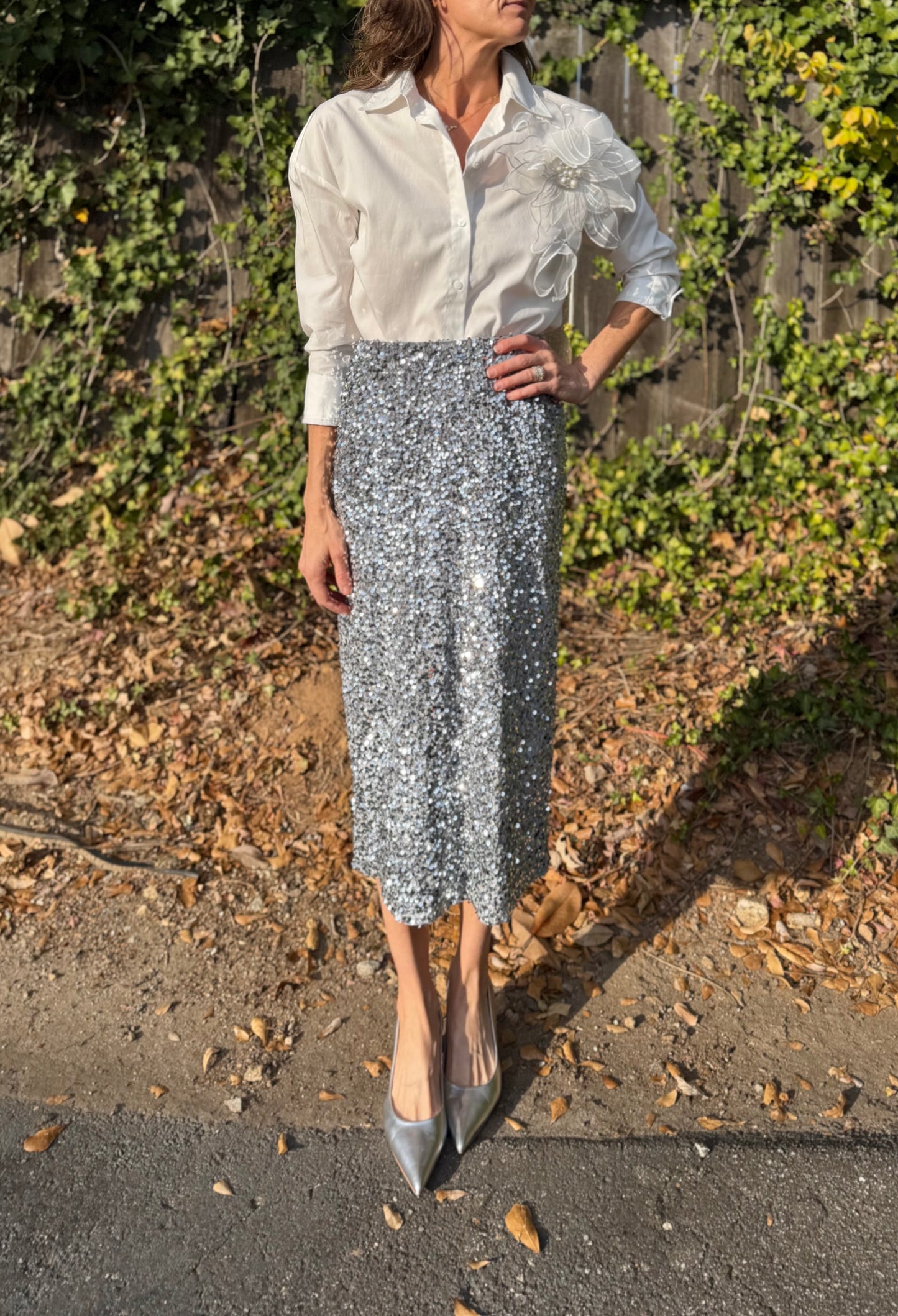 Big Flower Button Up Blouse in white by Esqualo