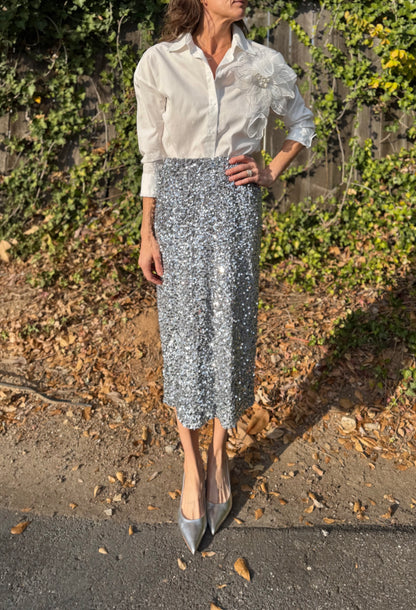 Big Flower Button Up Blouse in white by Esqualo