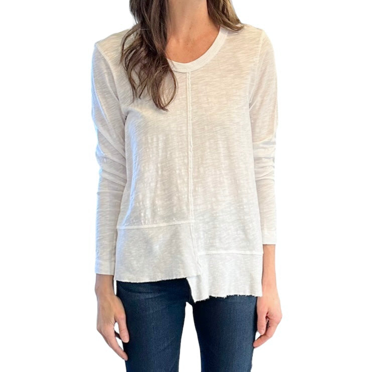 Mix Rib Hem Shifted Long Sleeve Tee in white by Wilt