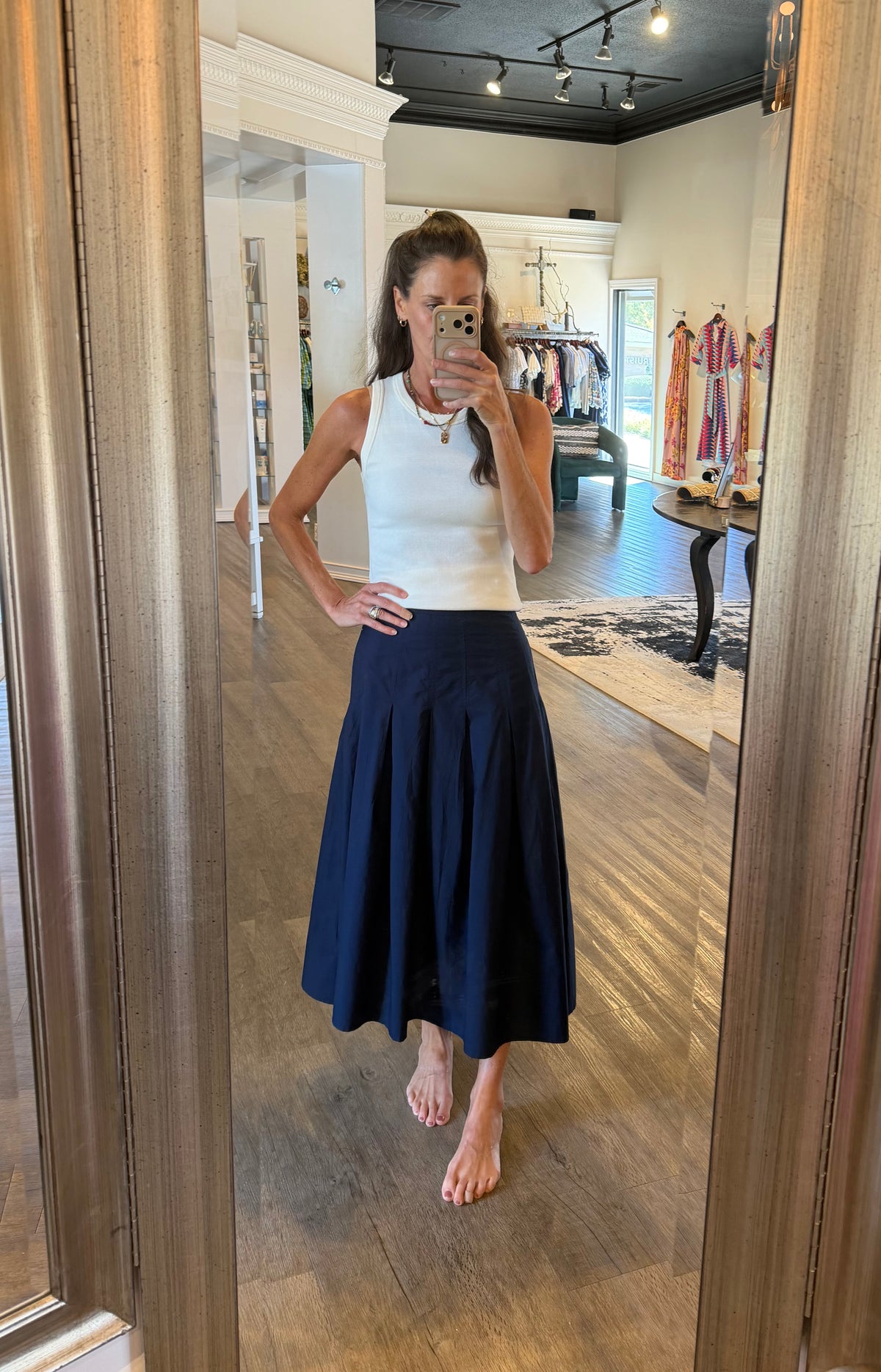 Marlowe Midi Skirt in dark navy by White Stuff