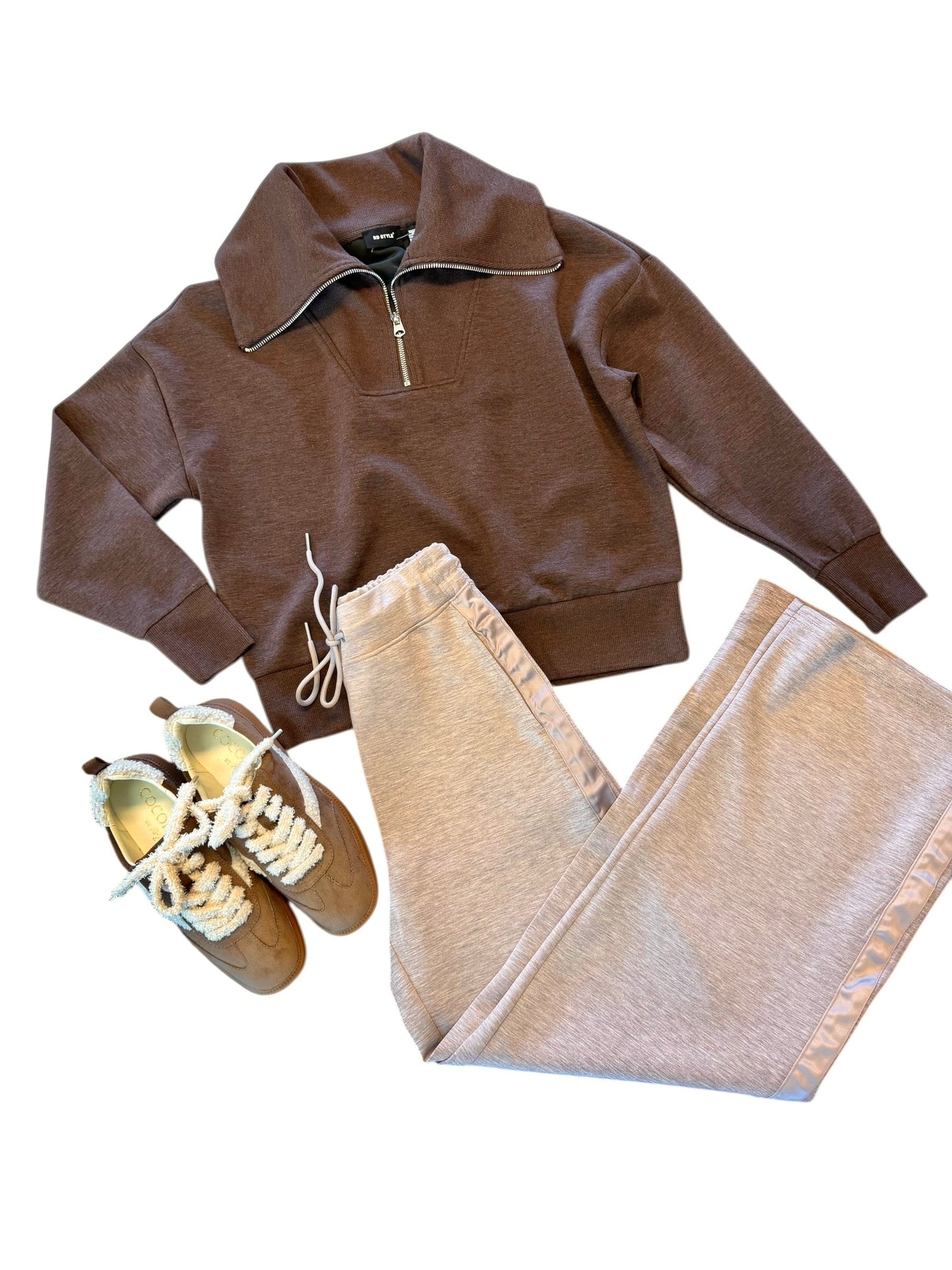 Sean Soft Knit Half Zip Pullover in umber mélange by RD