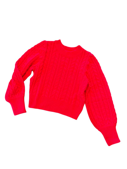 Ashtyn Cable Knit Balloon Sleeve Crop Sweater in red