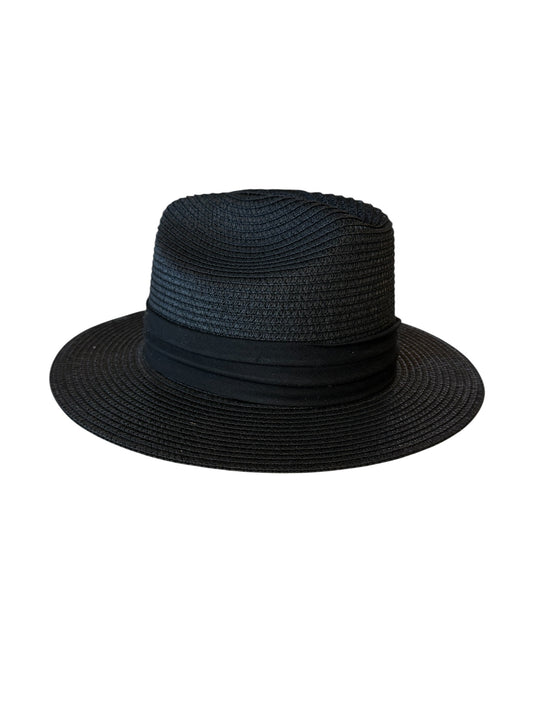Smaller Brim Straw Hat with Black Ribbon in black