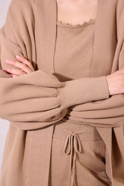 Open Cardigan in golden beige by Molly Bracken