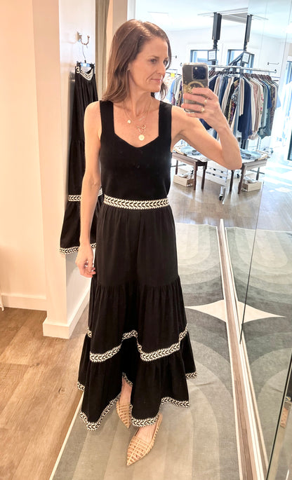 Long Skirt with Ruffles & Embroidery in black by NKN