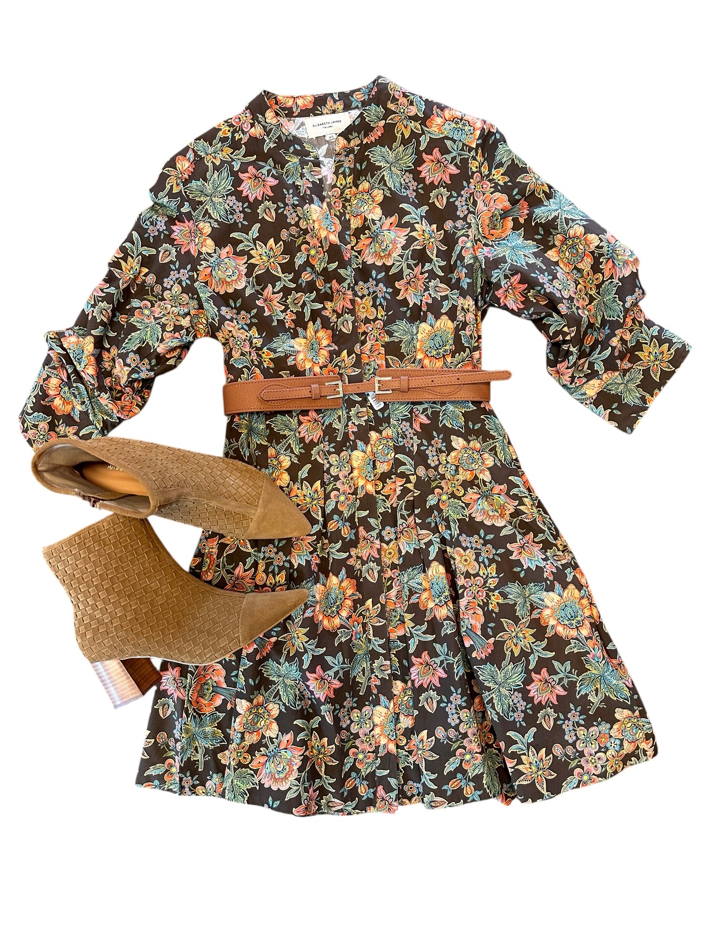 Cameron Printed Dress in wallflower brown by Elizabeth James
