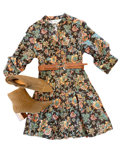 Cameron Printed Dress in wallflower brown by Elizabeth James