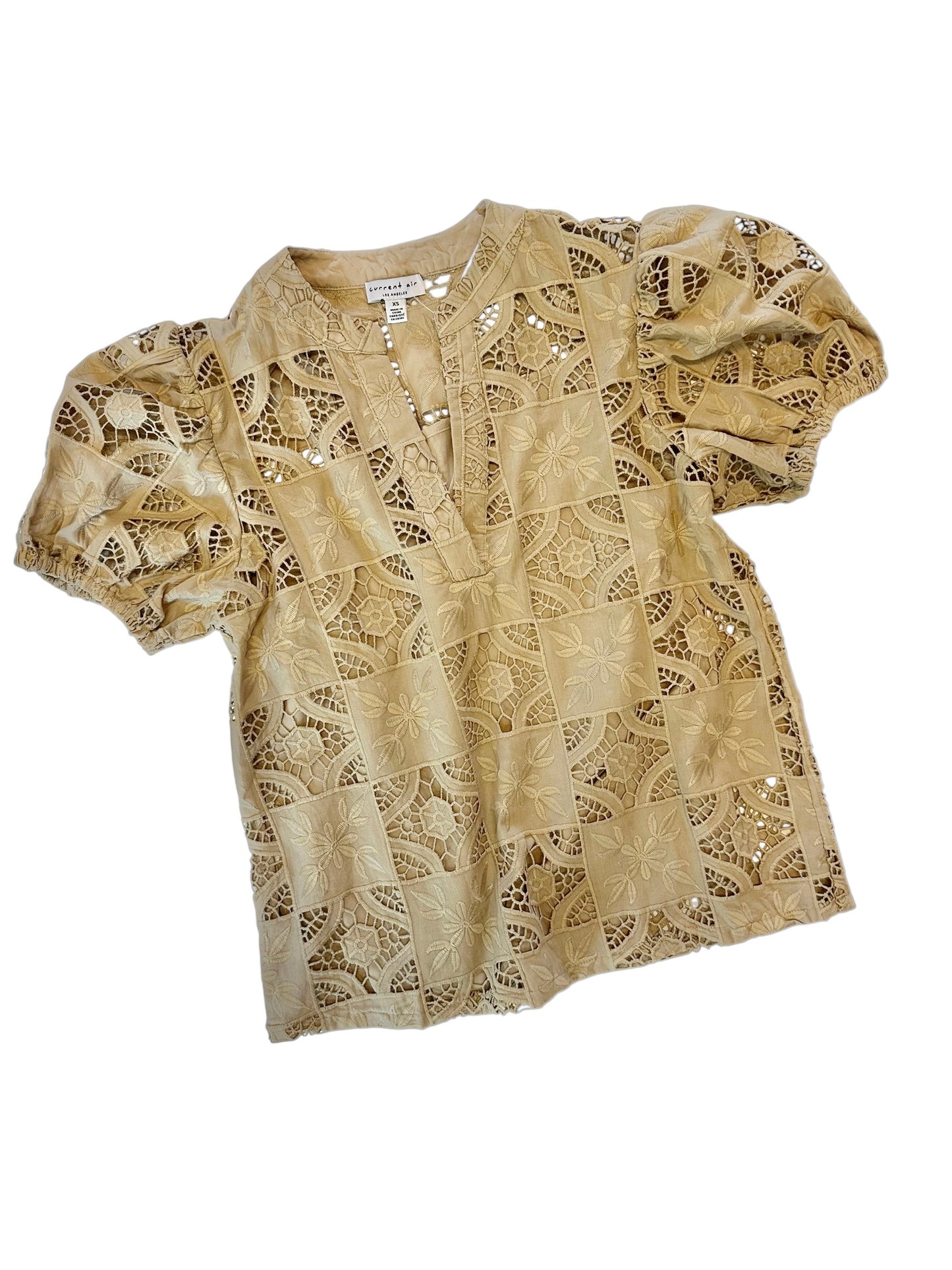 Short Sleeve Lace Top in taupe by Current Air