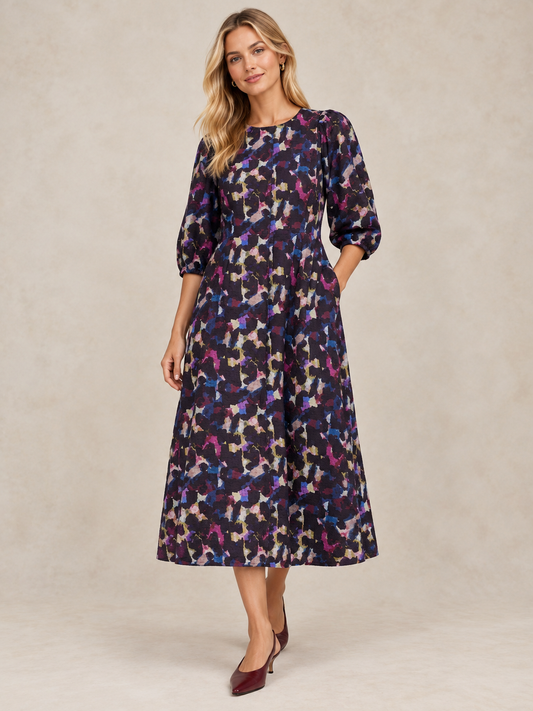 Emilia Long Sleeve Printed Dress in pink multi by White Stuff