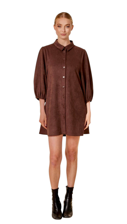 Faux Suede Exaggerated Sleeve Dress in coffee by Dolce Cabo