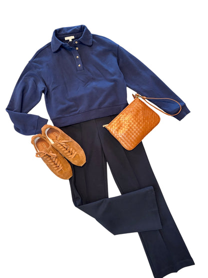 L/S Polo Sweatshirt in vibrant navy by Mododoc