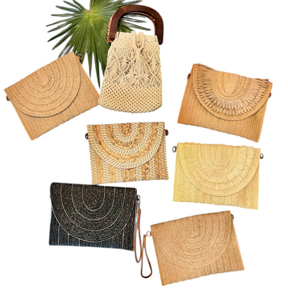 Coco Bag – Cotton Macrame Handbag with Dark Wood Handle