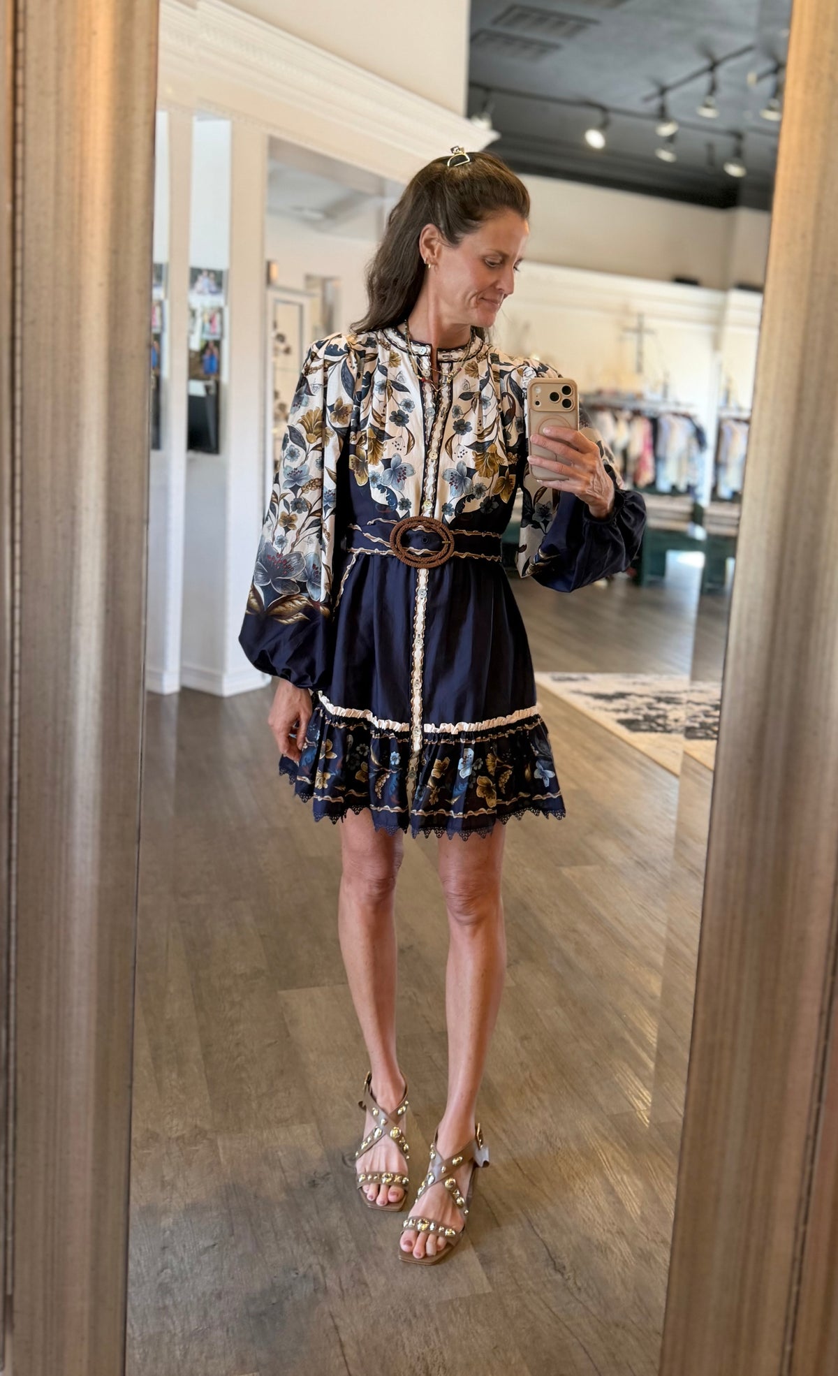 Golden Nature Mini Dress in navy blue by Farm Rio