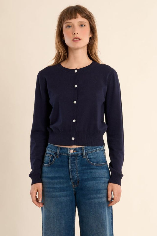 Basic Button Up Cardigan in navy blue by Molly Bracken