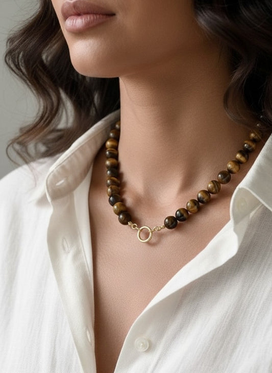 Charm Bar-Gemstone Beaded Necklace in brown by Farrah B