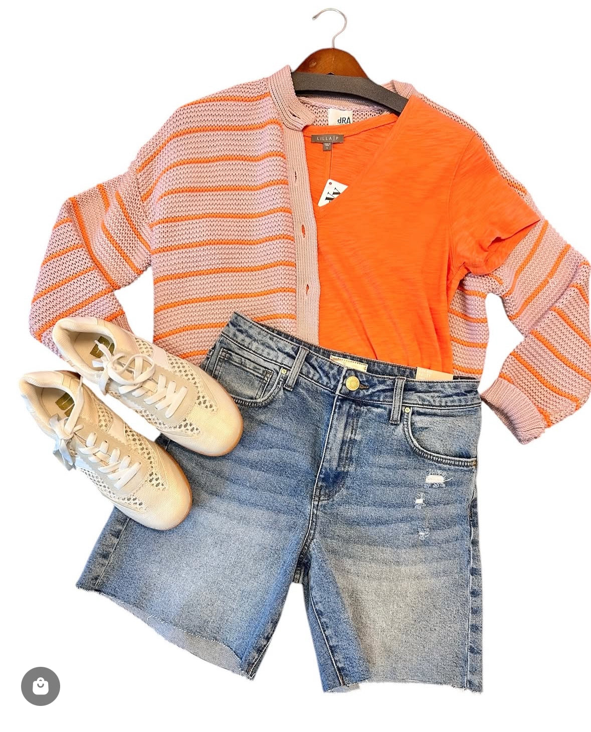 Short Sleeve Back Seam V-Neck in tangerine by Lilla P