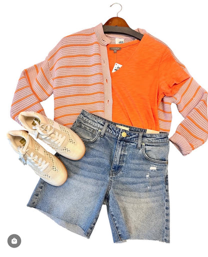 Short Sleeve Back Seam V-Neck in tangerine by Lilla P