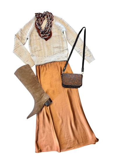 Satin Bias Maxi Skirt in copper by Lilla P